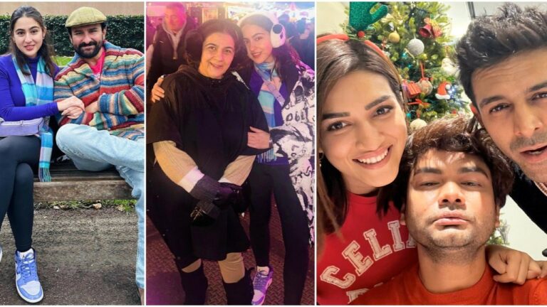 Sara Ali Khan rings in Christmas with parents Saif and Amrita; Kriti Sanon joins Kartik Aaryan for festivities