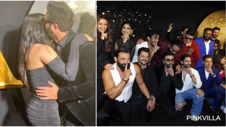 Animal Success Bash: Ranbir Kapoor plants kiss on Rashmika Mandanna’s cheek; Anil Kapoor, Triptii Dimri and team imitate Bobby Deol’s pose